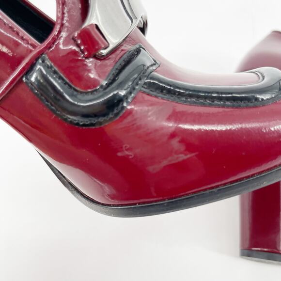 Prada Fall 2010 Burgundy Patent Leather Loafer Square Toe Block Heels IT 39.5 - Picture 13 of 16